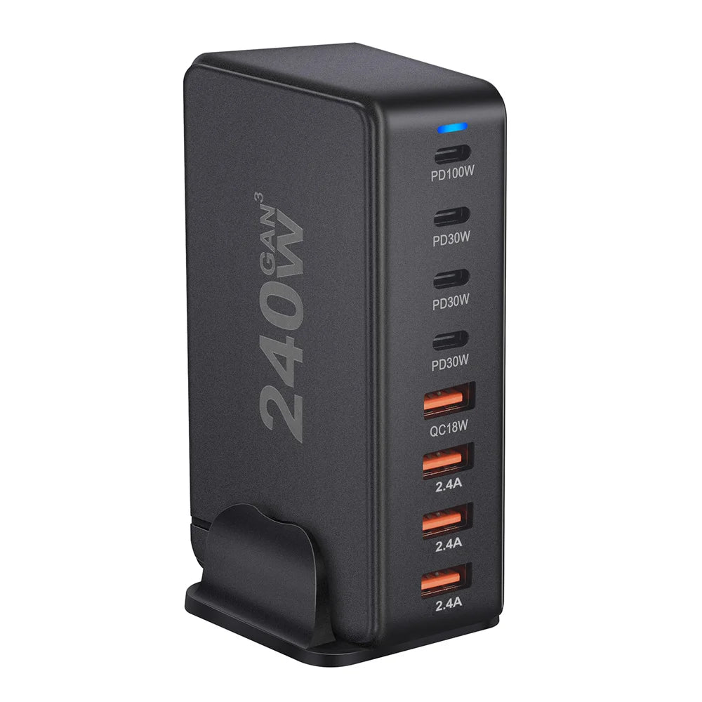 Estação de carregamento GaN 240W com 8 Portas USB Type C PD - Carregamento Rápido 3.0