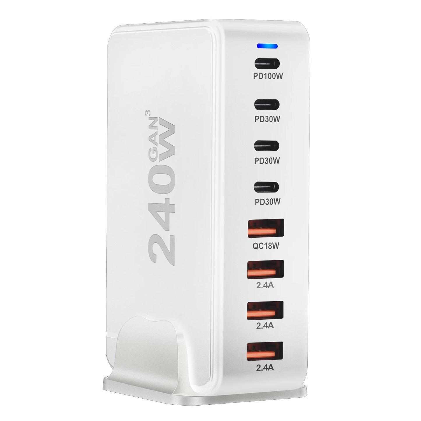 Estação de carregamento GaN 240W com 8 Portas USB Type C PD - Carregamento Rápido 3.0