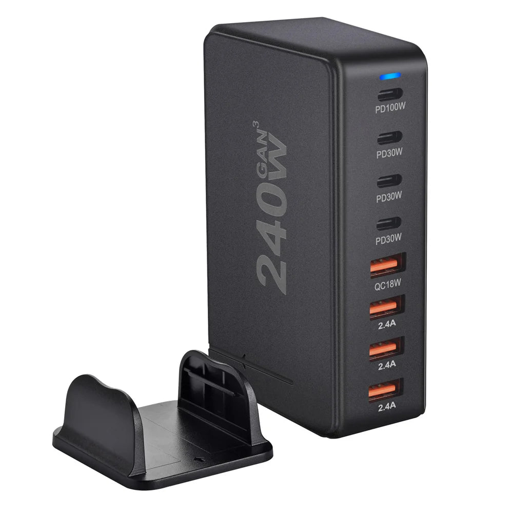 Estação de carregamento GaN 240W com 8 Portas USB Type C PD - Carregamento Rápido 3.0