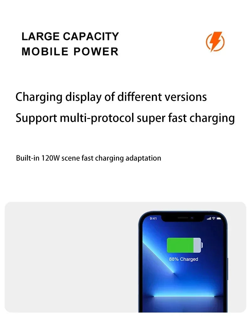 Power Bank de 200000mAh com Super Carga Rápida de 120W | Compatível com iPhone, Samsung, Xiaomi - DGV Distribuidora