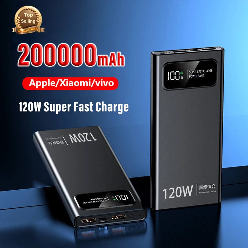 Power Bank de 200000mAh com Super Carga Rápida de 120W | Compatível com iPhone, Samsung, Xiaomi - DGV Distribuidora